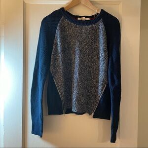 Rewind two tones navy and marled blues zip side slits sweater in Size La…